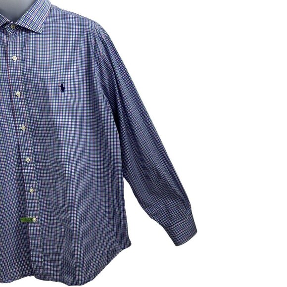 POLO Ralph Lauren XXL Gingham Plaid Twill Dress Shirt 100% Cotton Button Up Logo - Picture 5 of 16